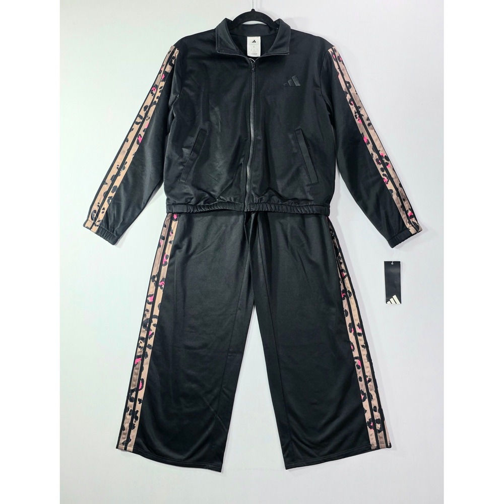 NEW Adidas Girls 2-Piece Tracksuit Set Black Pink Leopard AG10823Y Size L 14